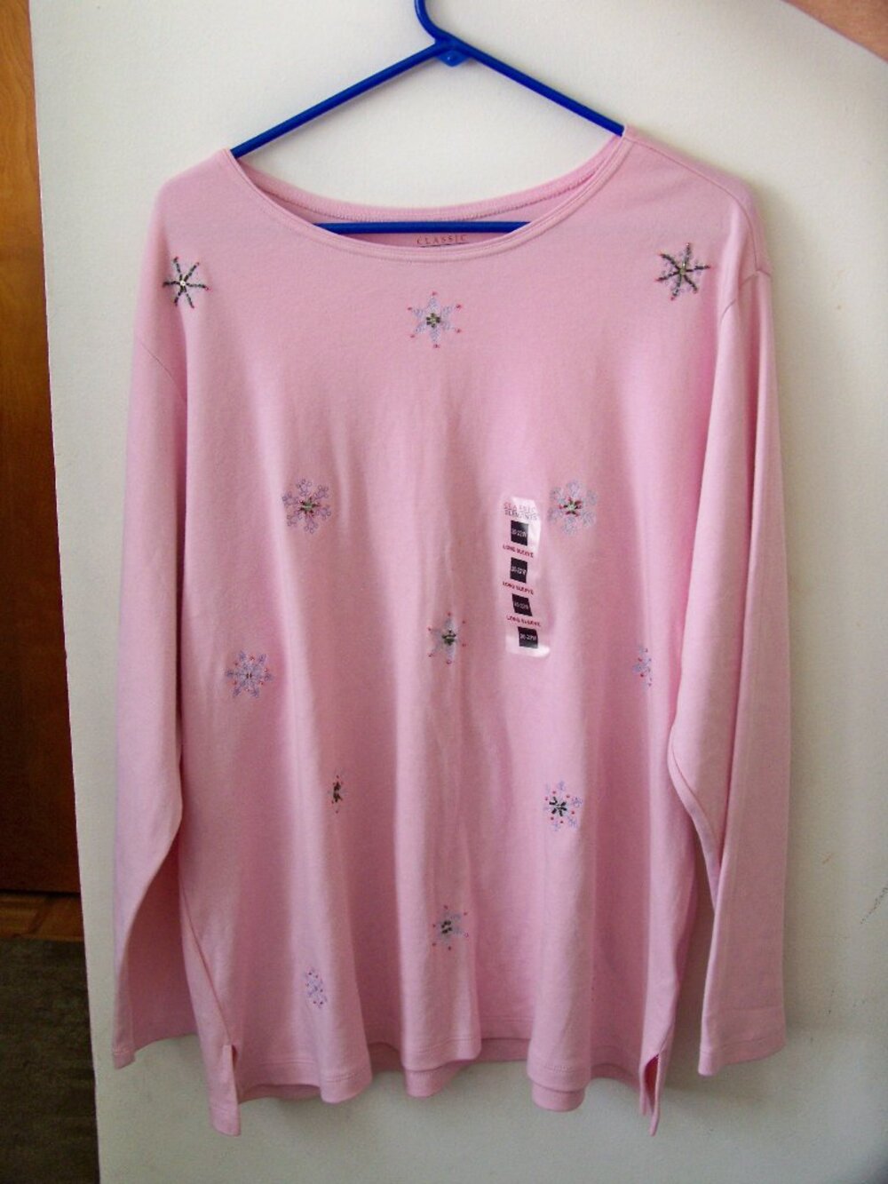 Classic Elements Women's Pink Snowflake Long Sleeve Shirt, New, Size 20-22W